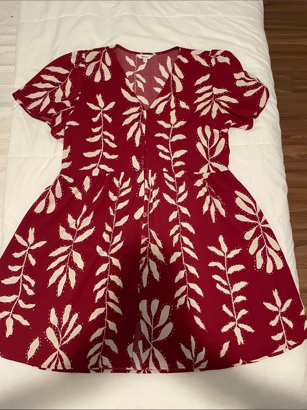 Red Leaf-Print Short Sleeve Casual Dress by Reitmans